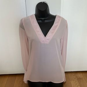 Express Mesh Sleeve V-Neck Top | Blush Pink | Size XS